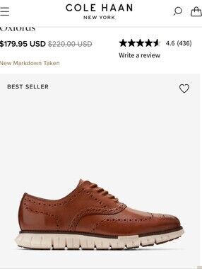 Cole Haan Brown Leather Wingtip Derby with Cream Sole